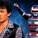 Hikaru Kurosaki como Jaspion ao lado do herói em imagem que ilustra a notícia sobre a morte do ator aos 64 anos.